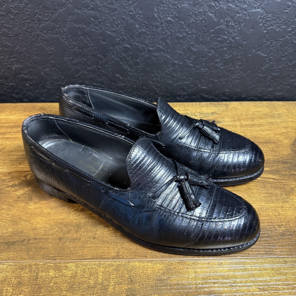 Footjoy Classics 74732 Black Lizard Embossed Leather Tassel Loafers Mens 9 C
